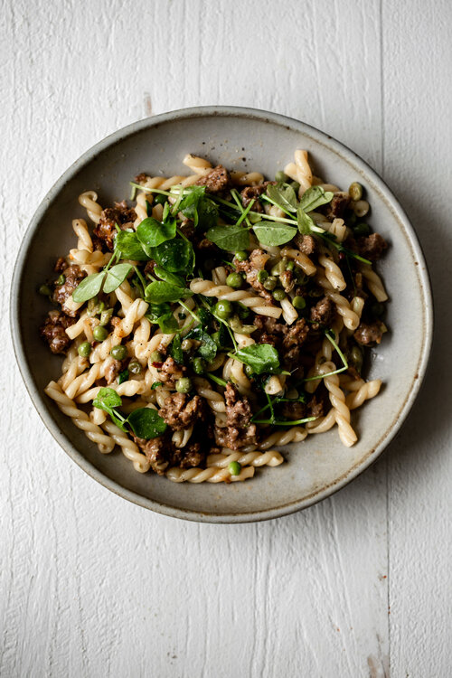 Spring American Lamb Pasta with Peas and Greens